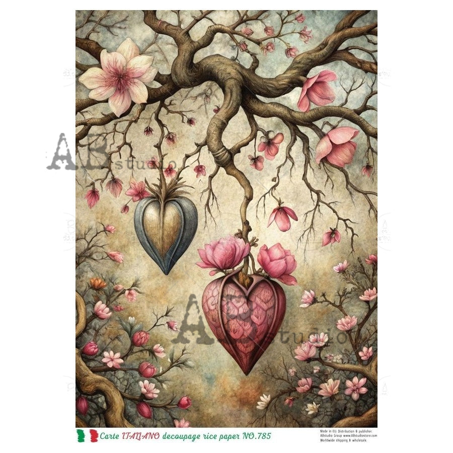 A4 Moody Hearts Decoupage Rice Paper (Carte Italiano No 785)