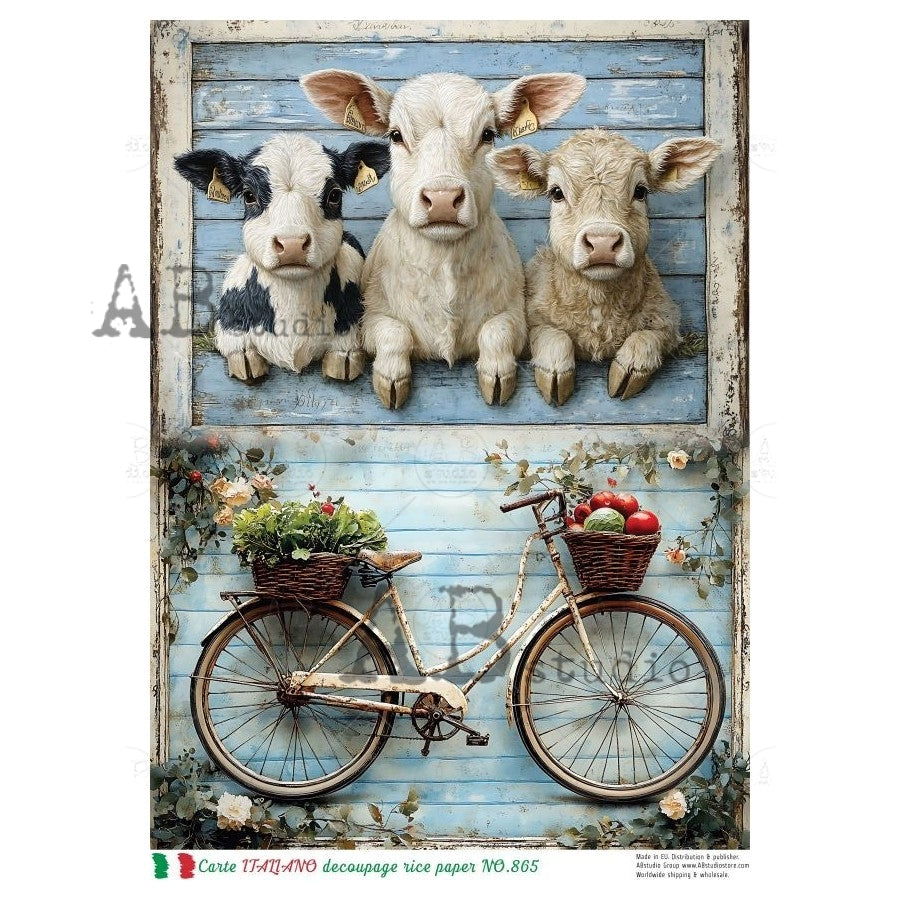 A4 Three Little Calves Decoupage Rice Paper (Carte Italiano NO.865)