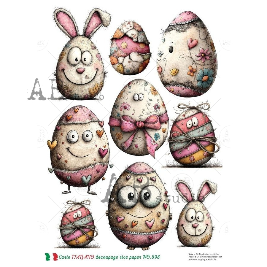 A4 Whimsy Eggs & Bunny Smiles Rice Paper (Carte Italiano NO.898)