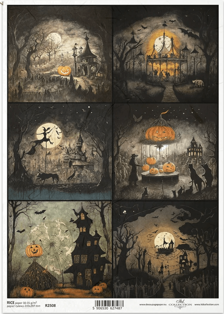 Decoupage Central Decoupage Paper A4 Dark Halloween Multi Decoupage Rice Paper (ITD No. R2508)