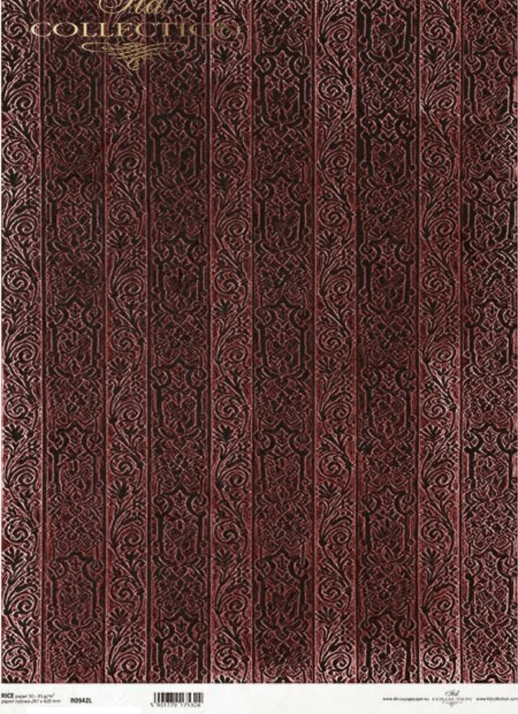 Decoupage Central Decoupage Paper A3 Burgundy Stripes Decoupage Rice Paper (ITD No. R0942L)