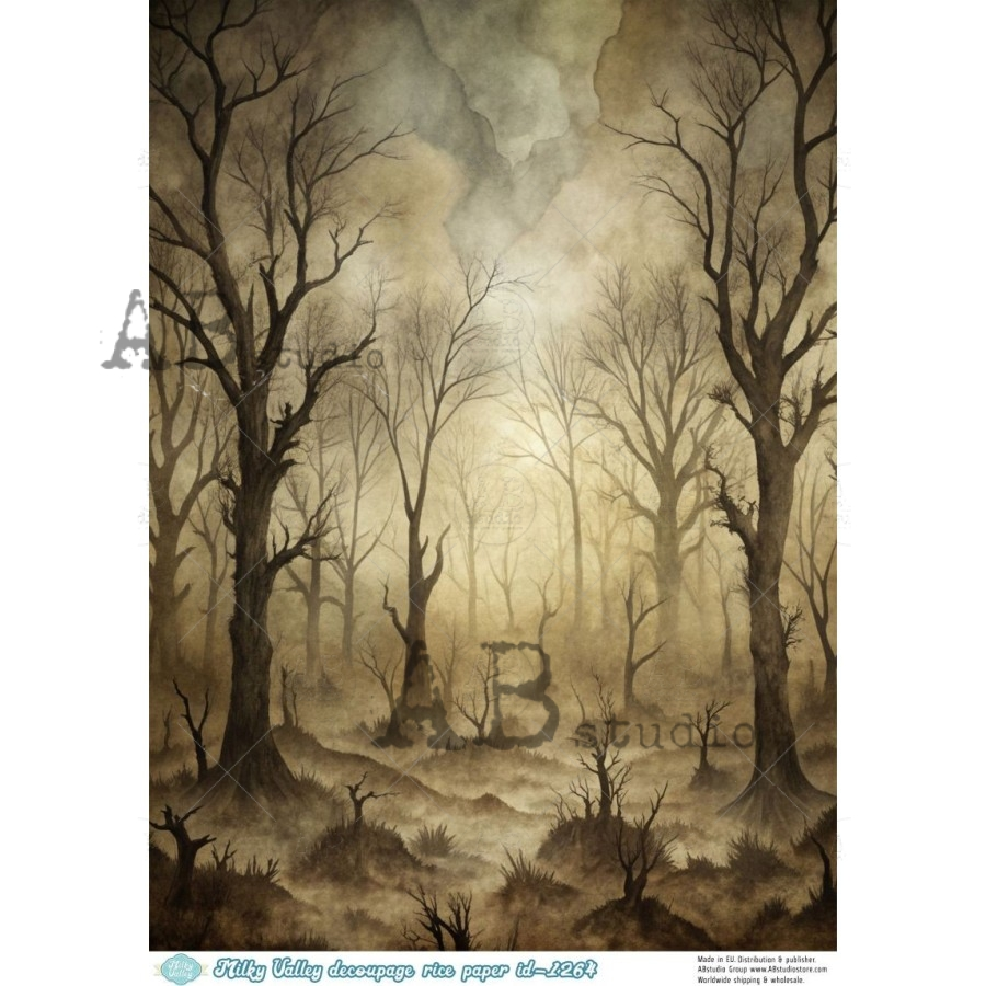 A4 Misty Woodland Decoupage Rice Paper (Milky Valley ID-1264)