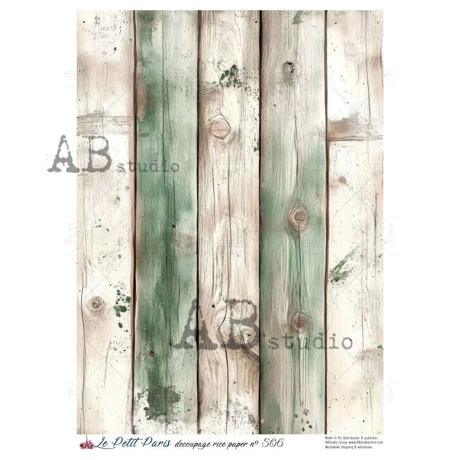 A4 Green Plank Decoupage Rice Paper (Le Petit Paris no 506)