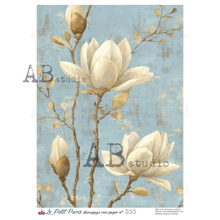 A4 Magnolia Sky Decoupage Rice Paper (Le Petit Paris no 555)