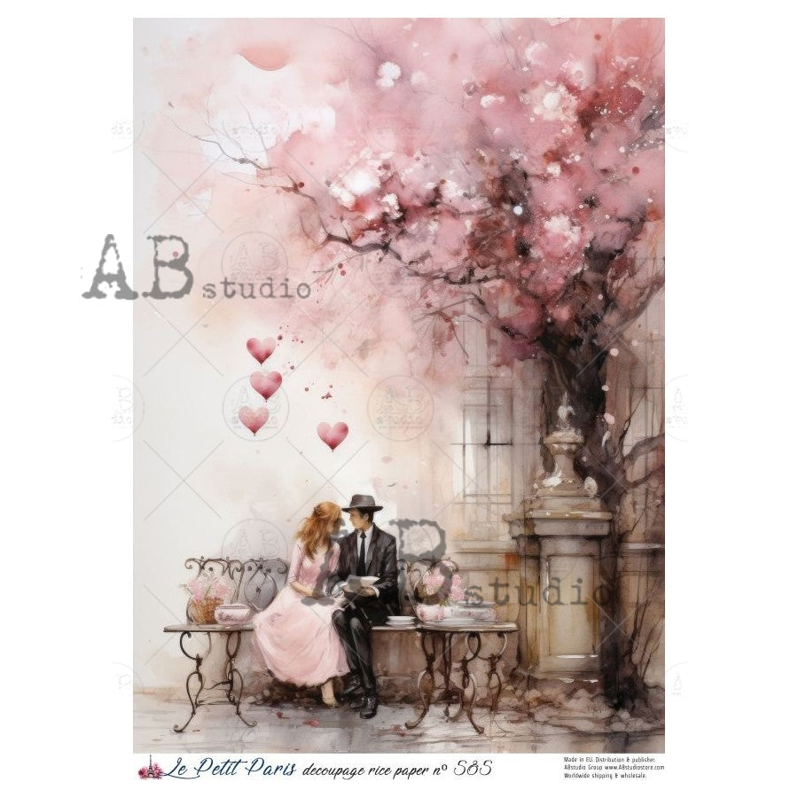A4 Park Romance Decoupage Rice Paper (Le Petit Paris No 585)