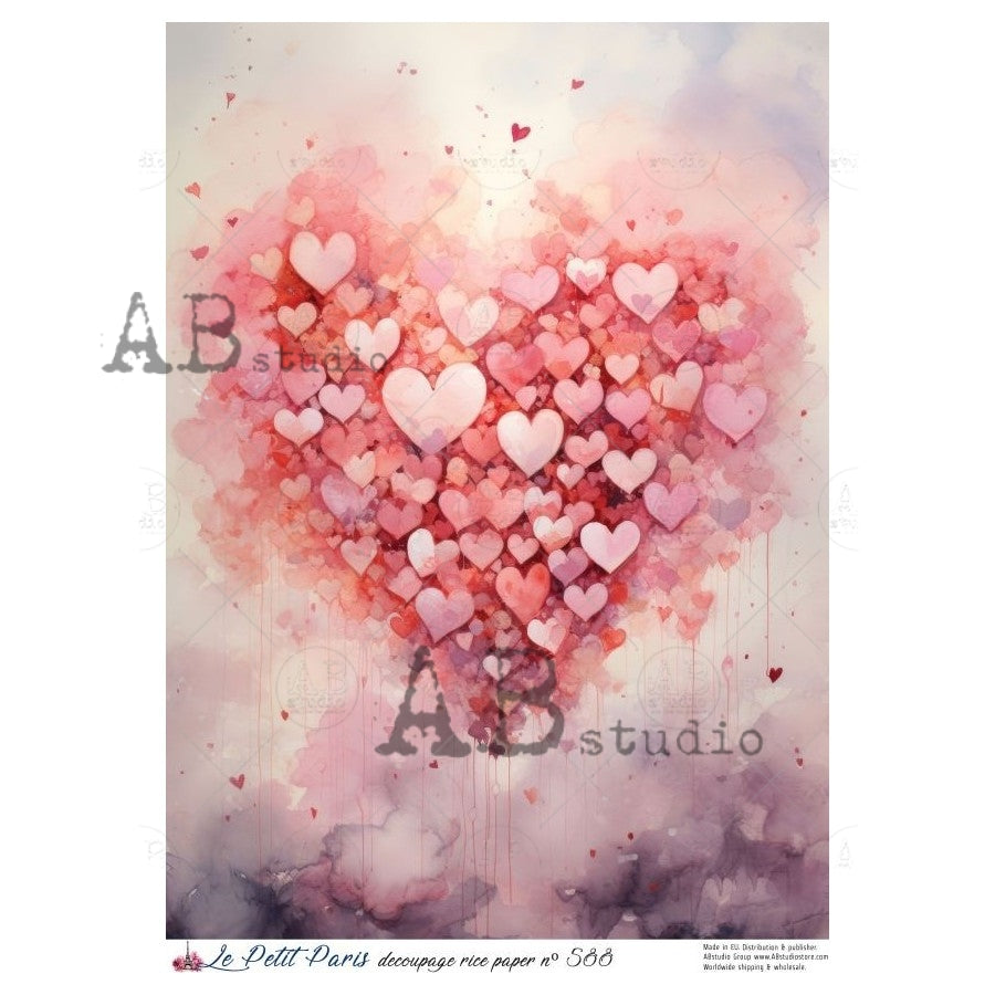 A4 Heart of Hearts Decoupage Rice Paper (Le Petit Paris No 588)