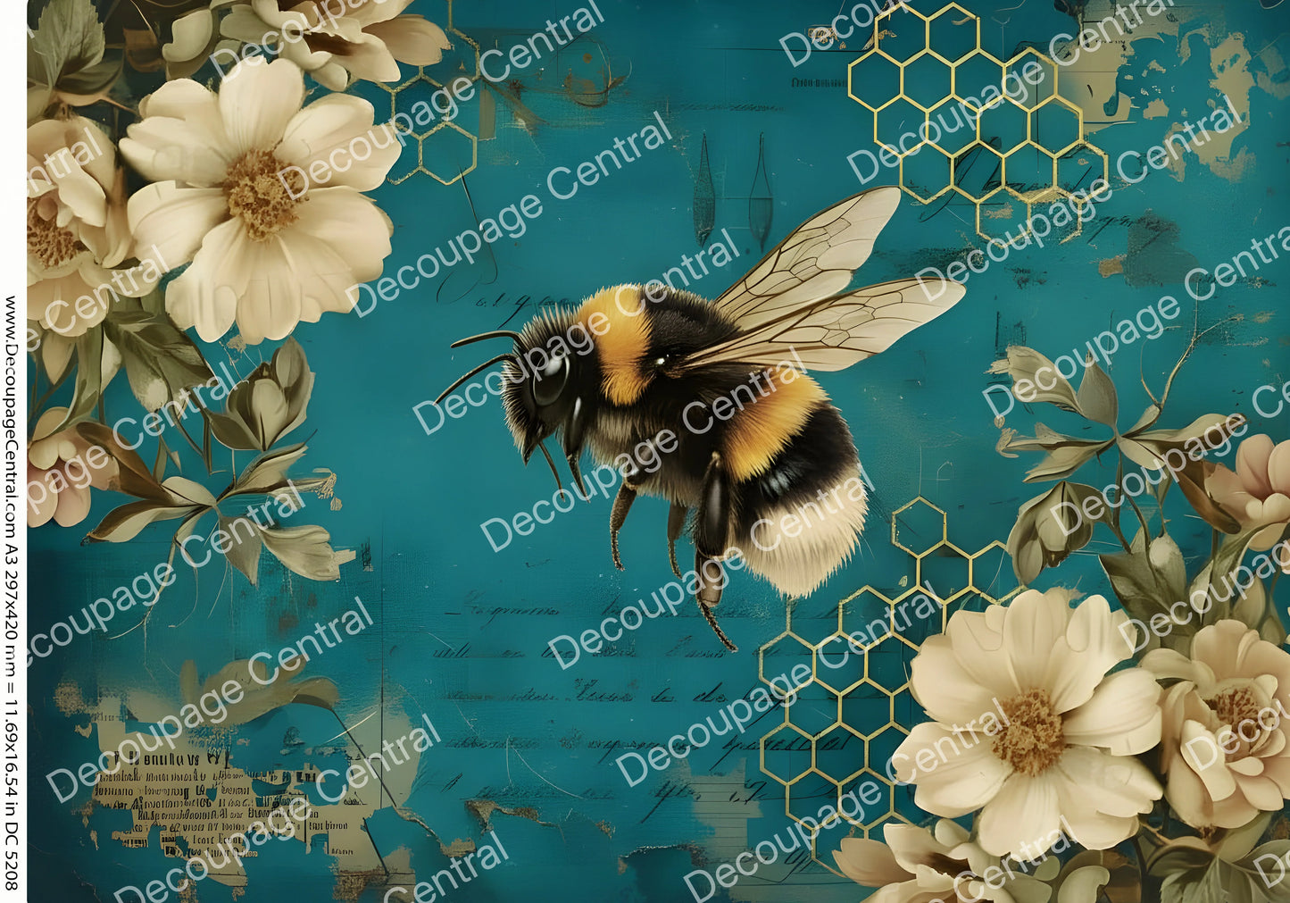 A3 Teal Bumblebee Decoupage Rice Paper (DC5208)