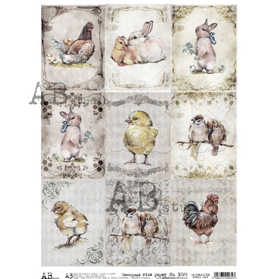 A3 Farmhouse Squares Decoupage Rice Paper (AB Studio ID-3729)