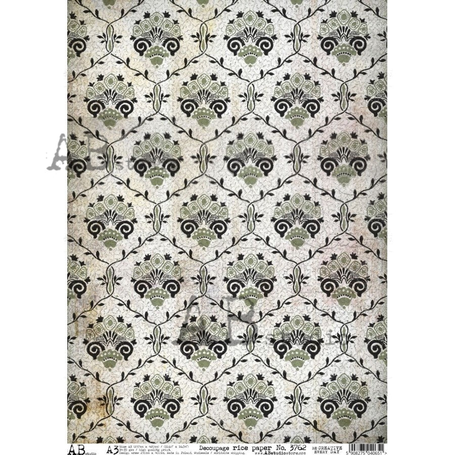A3 Verdigris Manor Damask Decoupage Rice Paper (AB Studio ID-3762)