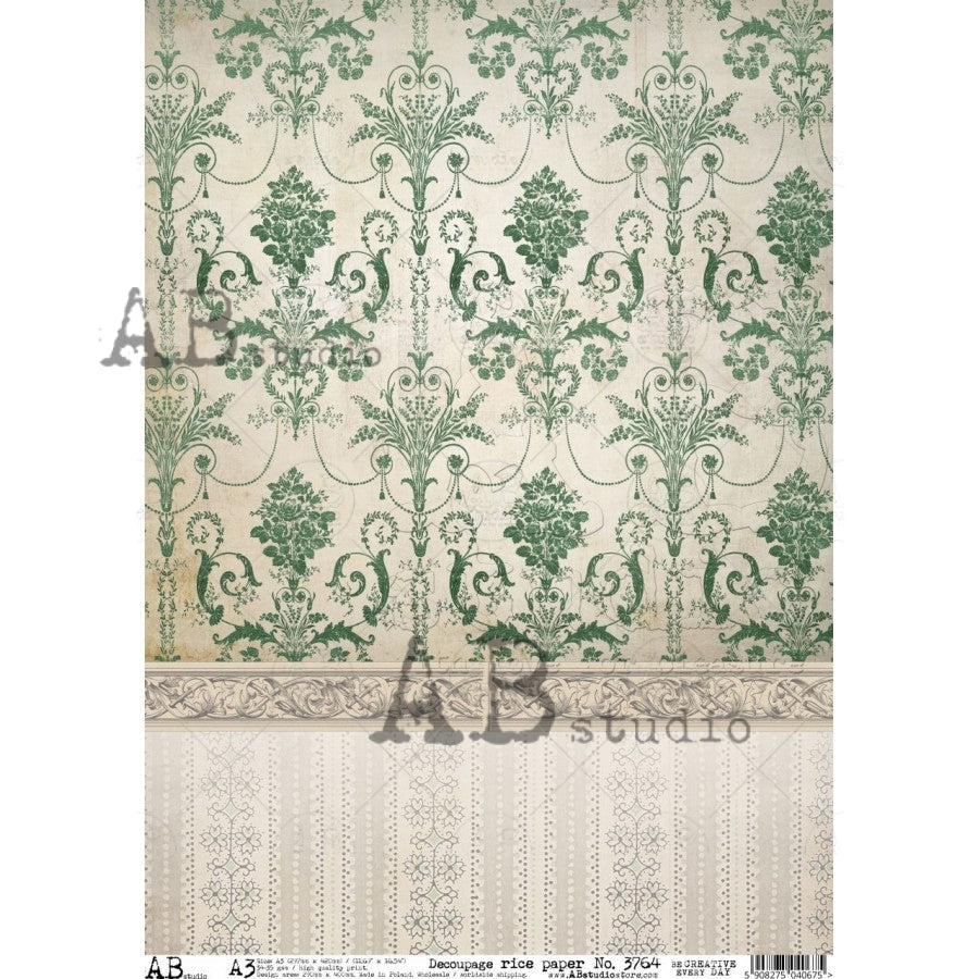 A3 Emerald Parlor Damask Decoupage Rice Paper (AB Studio ID-3764)