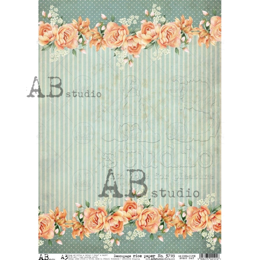 A3 Rose Garden Stripes Rice Paper (ID-3798)