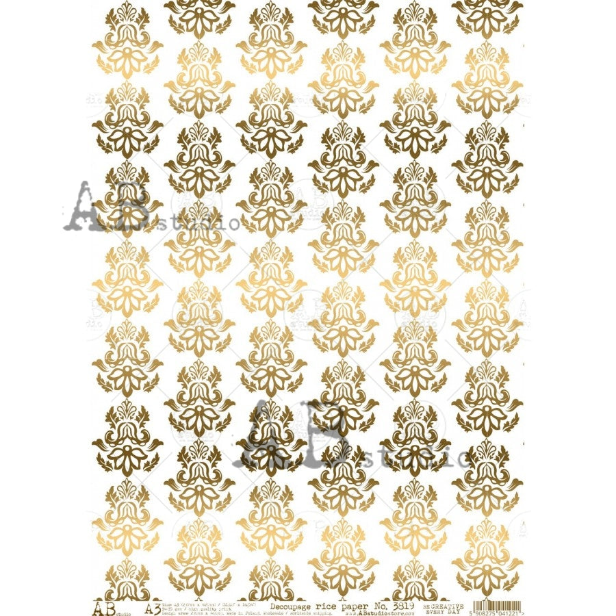 A3 Gold Damask Decoupage Rice Paper (AB Studio ID-3819)