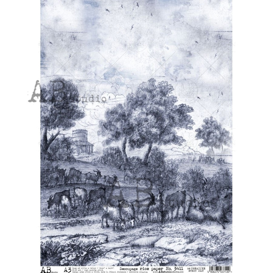 A3 Scènes de la Campagne Decoupage Rice Paper (AB Studio no 3411)