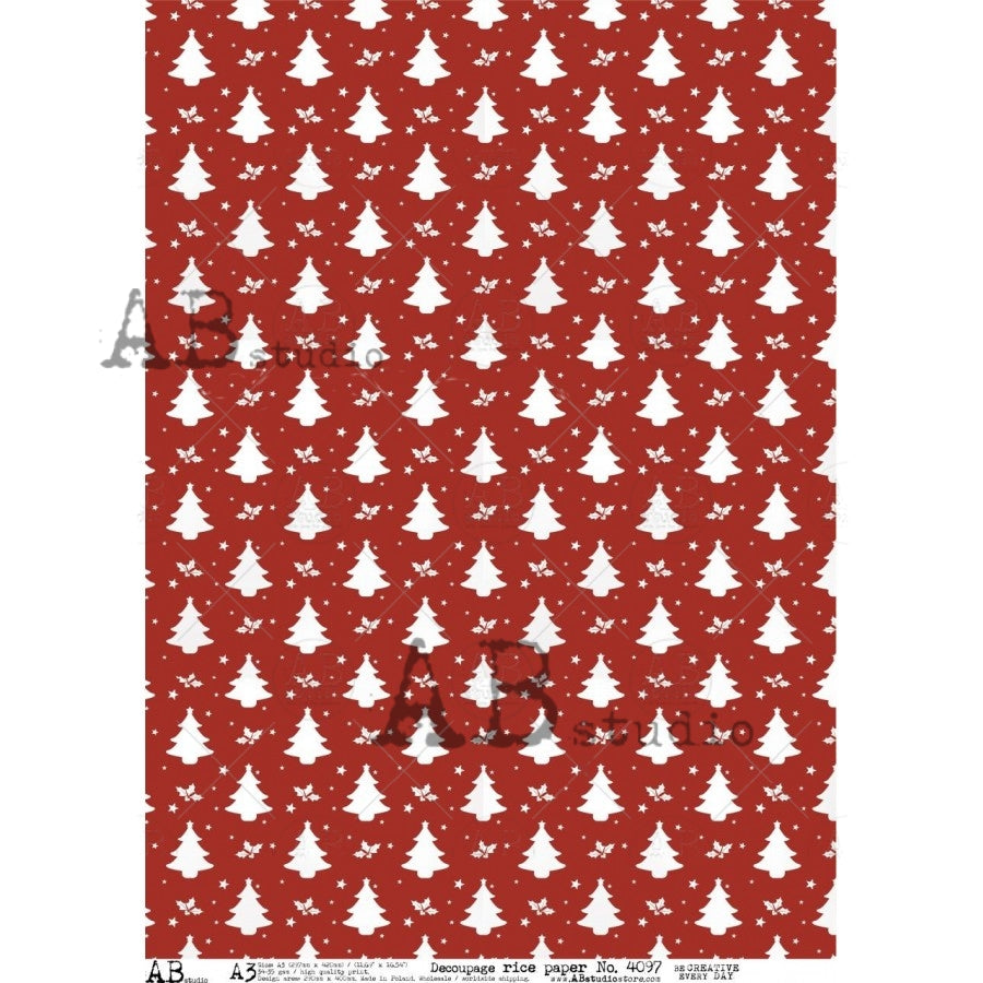 A3 Scandinavian Christmas Trees Decoupage Rice Paper (AB Studio No4097)