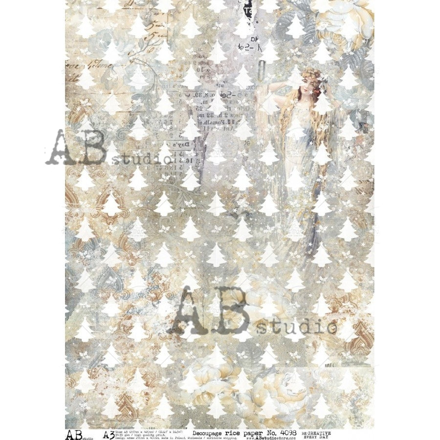 A3 Winter Tree Collage Decoupage Rice Paper (AB Studio No4098)