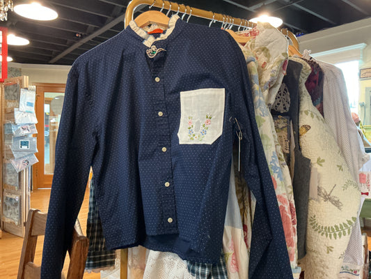 Blouse - blue with white dots