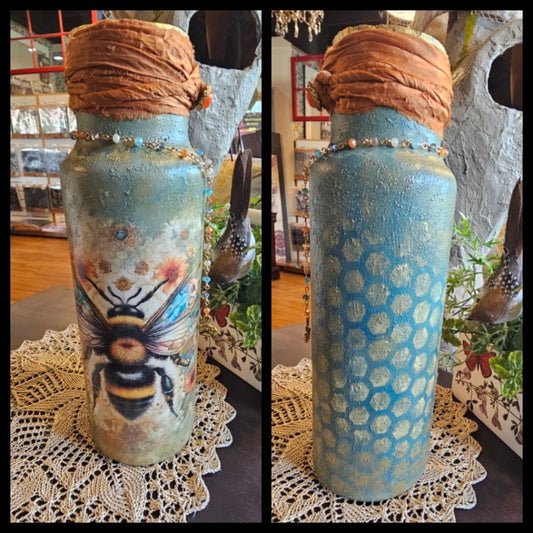 Bee Decoupage Bottle