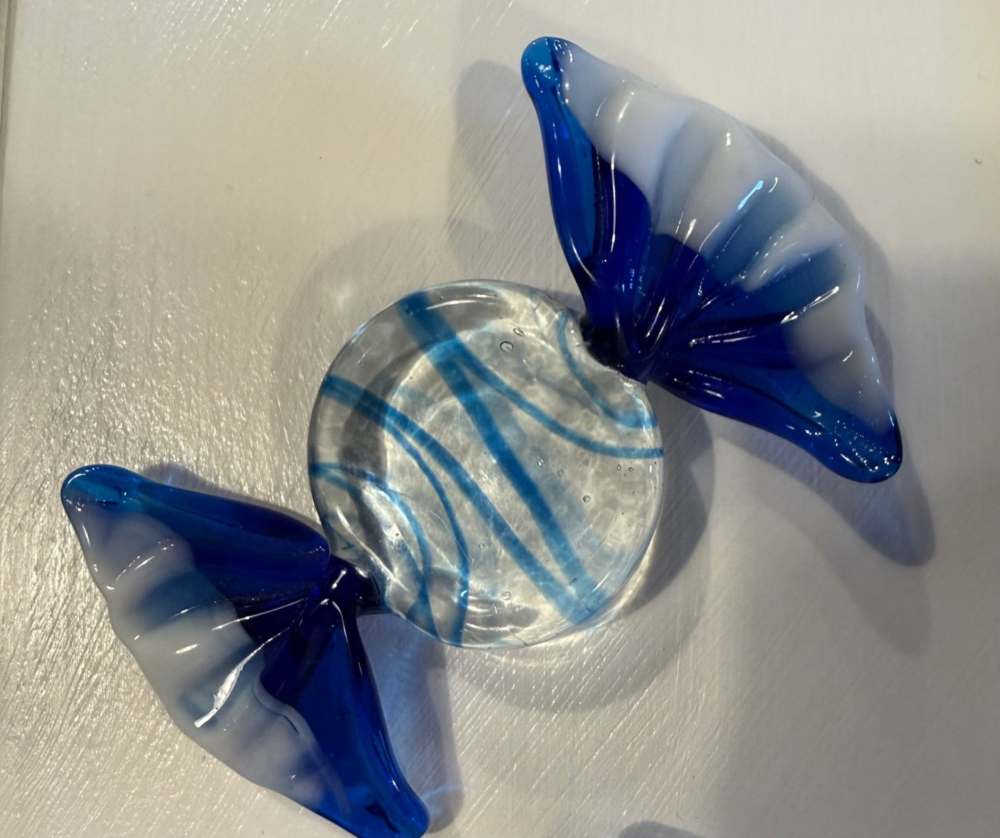 Hand-Blown Blue Swirl Glass Candy Sculpture
