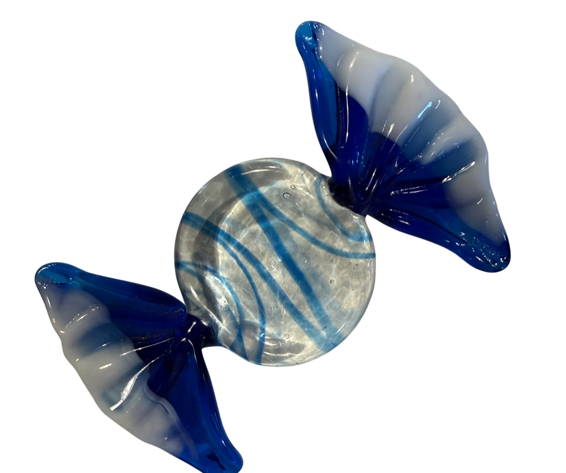 Hand-Blown Blue Swirl Glass Candy Sculpture