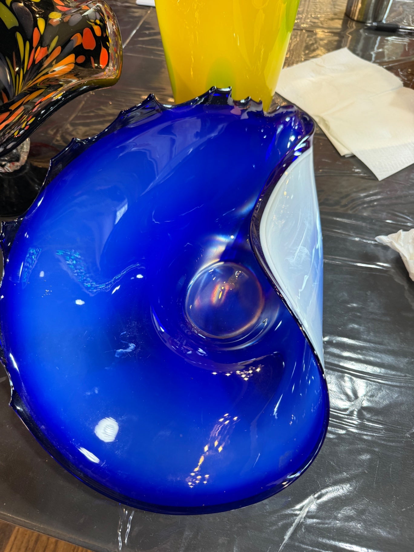 Cobalt Blue Freeform Art Glass Bowl