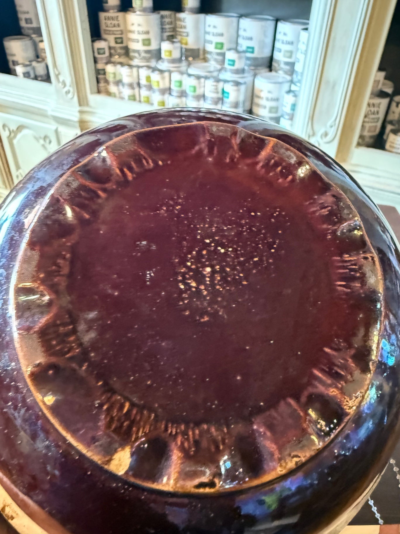Vintage Brown Glazed Stoneware Bowl with Handles