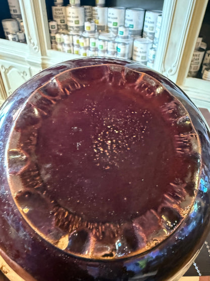 Vintage Brown Glazed Stoneware Bowl with Handles