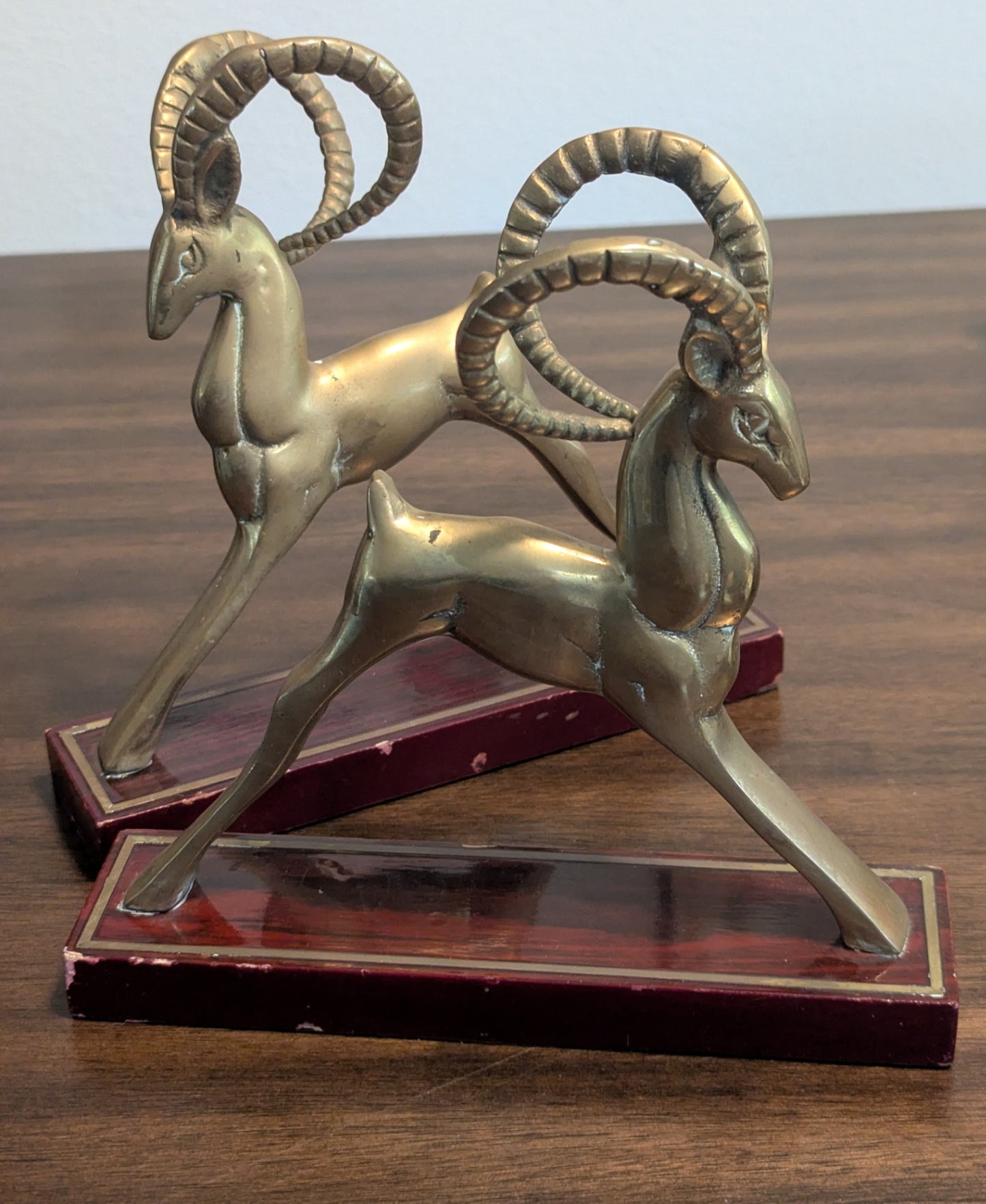 1970's Pair Hollywood Regency Brass Gazelle Bookends