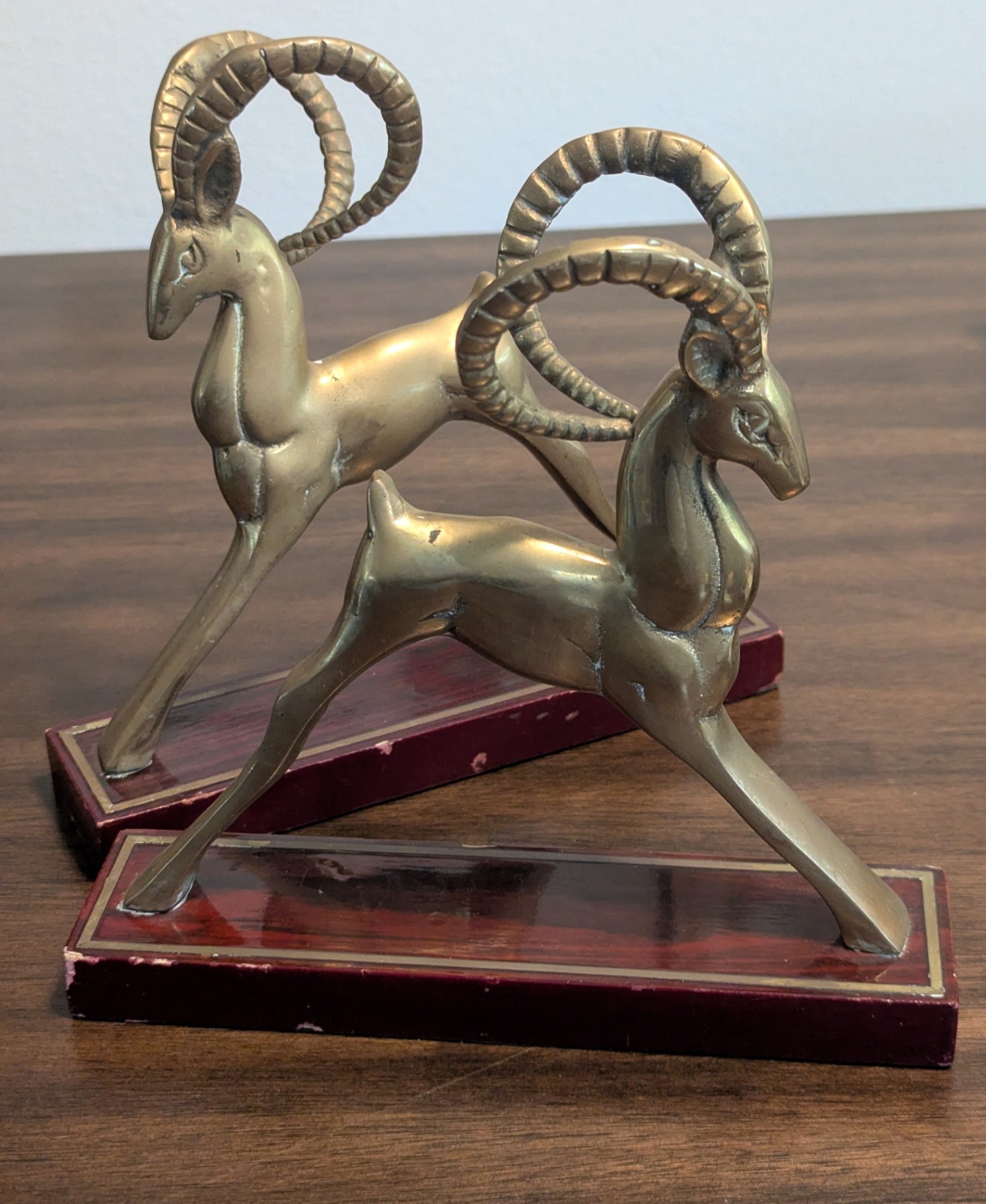 1970's Pair Hollywood Regency Brass Gazelle Bookends