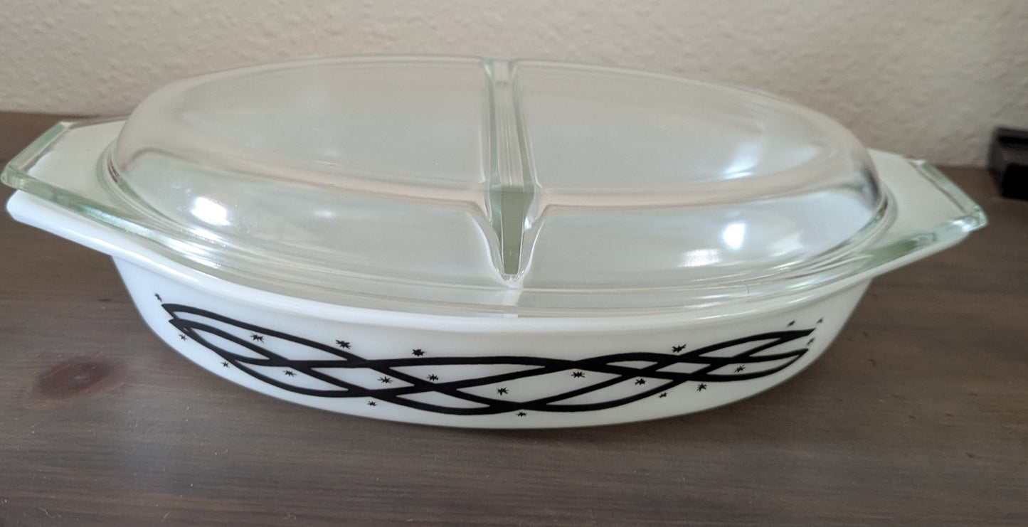 1959 Pyrex "Compass" Promotional Divided Casserole Dish