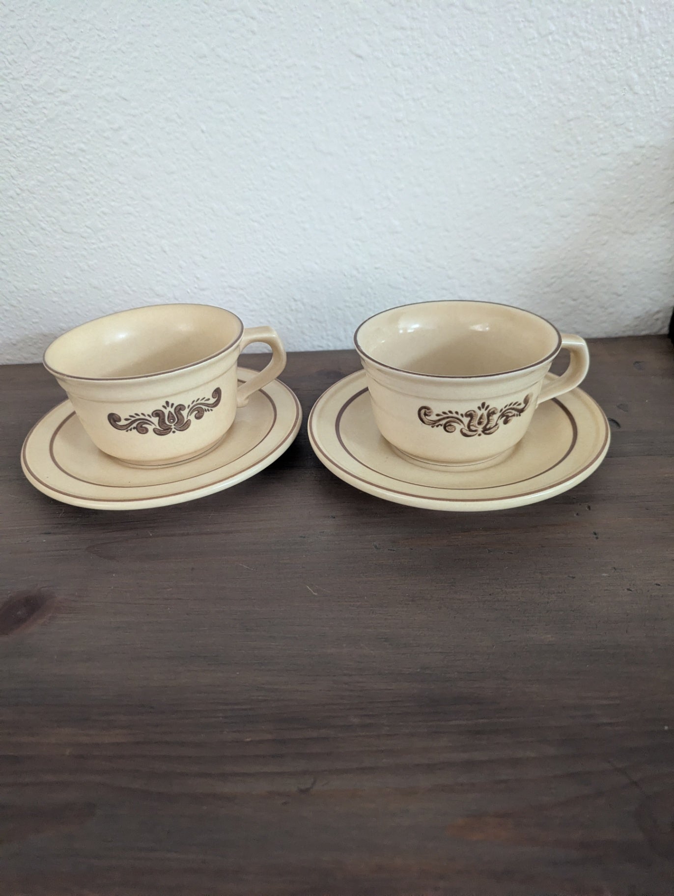 Vtg. Pair Pfaltzgraff "Village" Pattern cup & Saucers