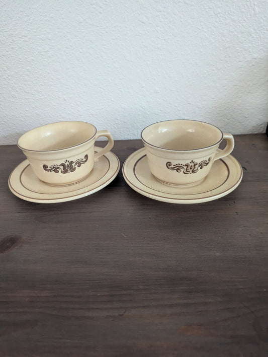 Vtg. Pair Pfaltzgraff "Village" Pattern cup & Saucers