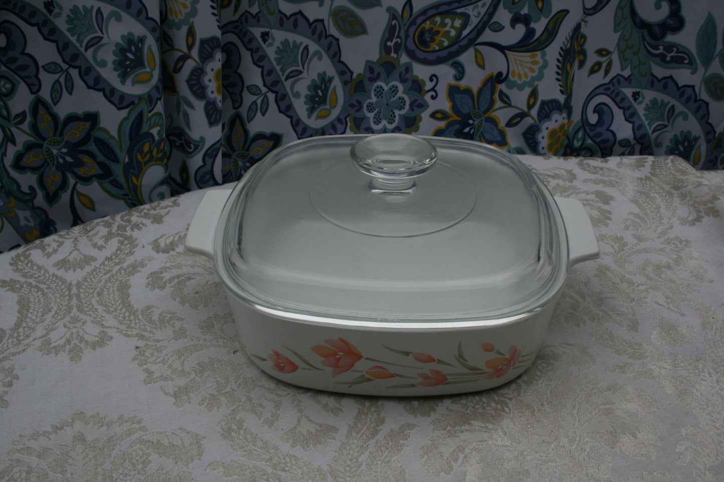 Corning Peach Floral 2 quart casserole