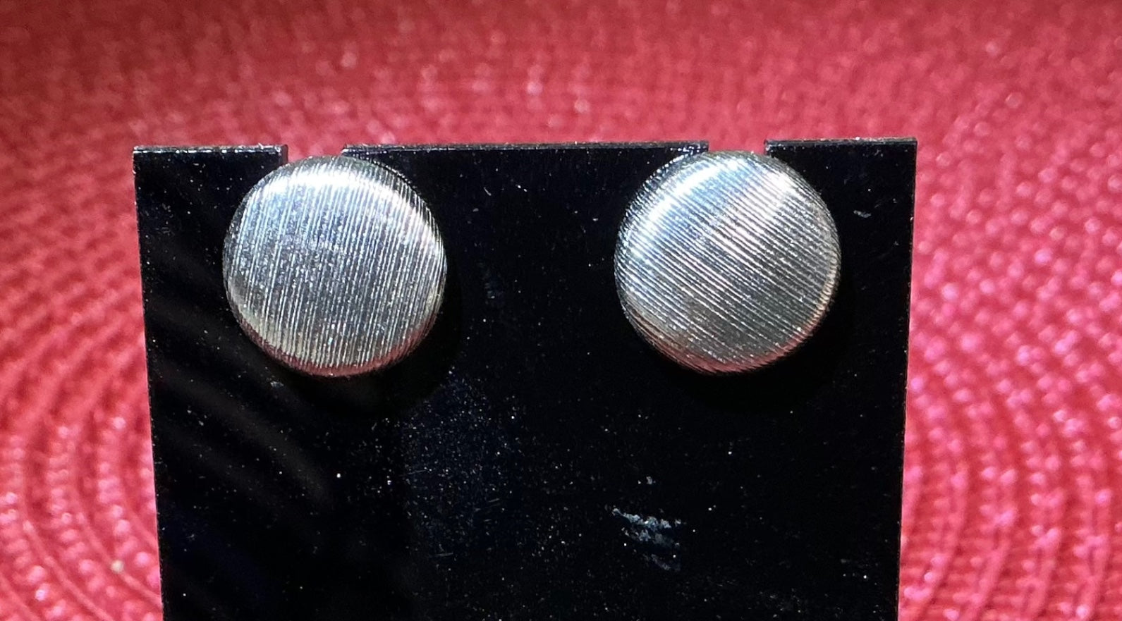 Textured Silver tone  Button Earrings