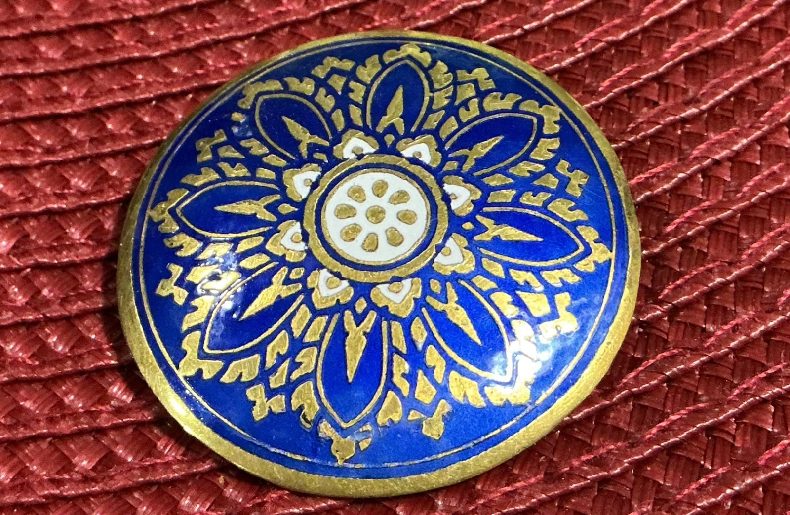 1980’s blue & gold enamel cloisonné style floral brooch