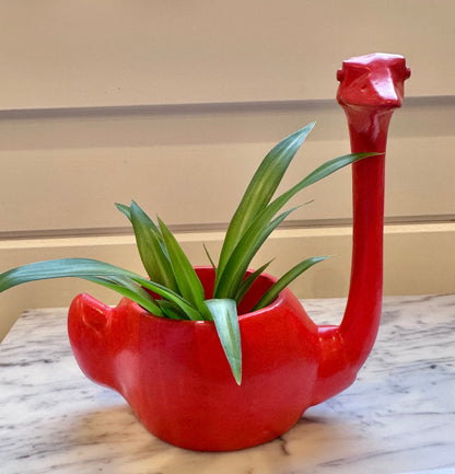 Mid-century bright orange goose planter