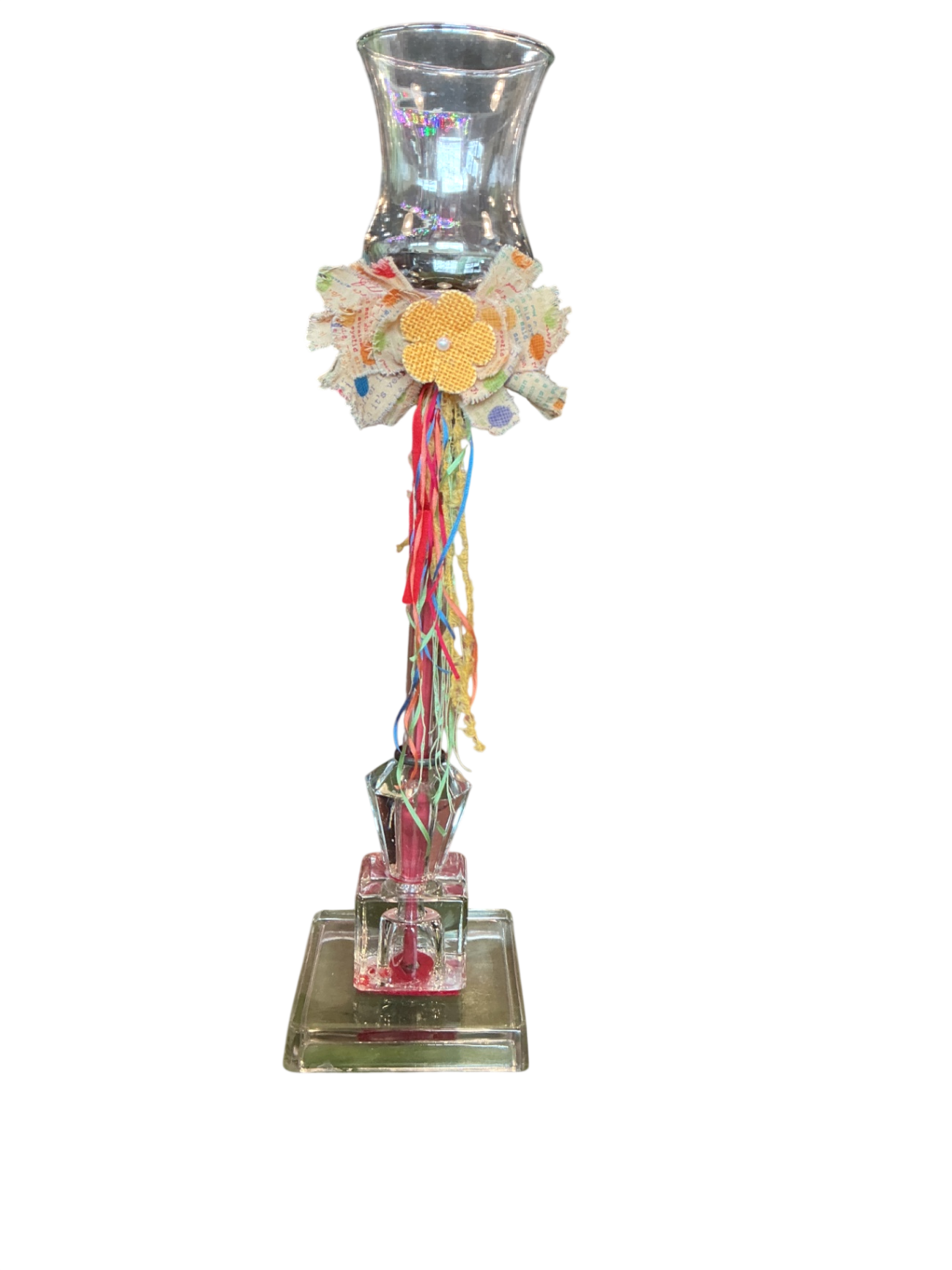 Glass candle holder Tall, approximately 12 inches Clear/Transparent