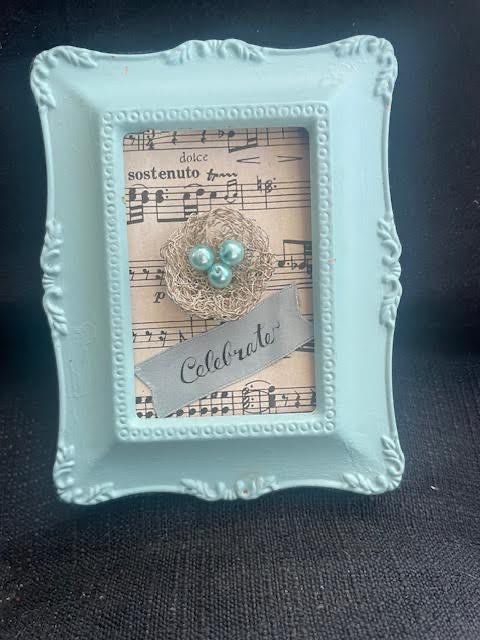 Frame with Artisan Nest and "Celebrate" Ribbon 3 1/2x5 