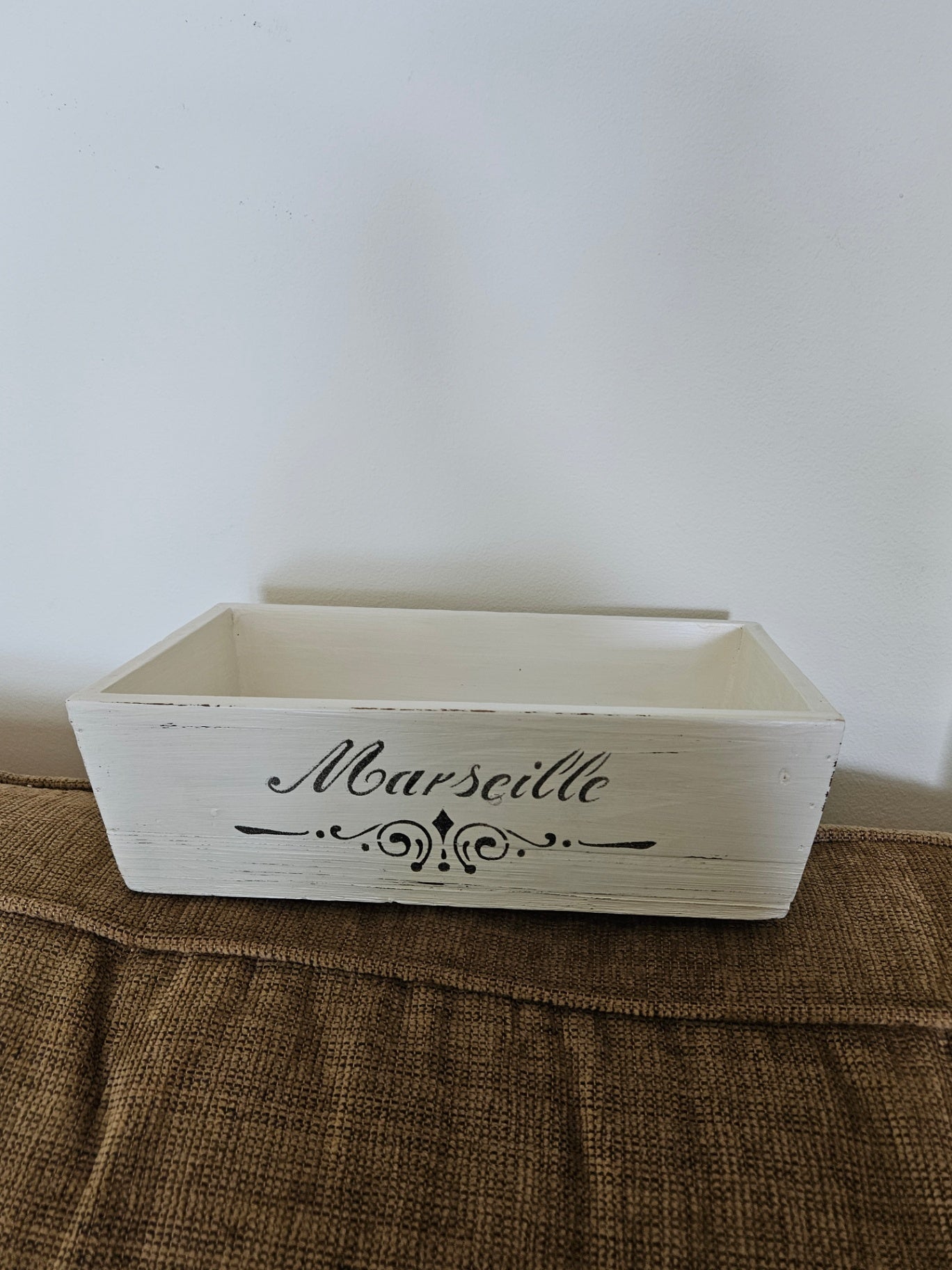 Shabby white wooden planter