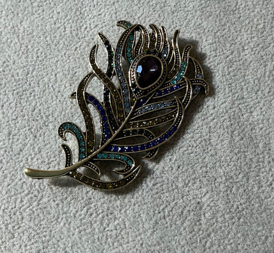 Crystal Feather Brooch
