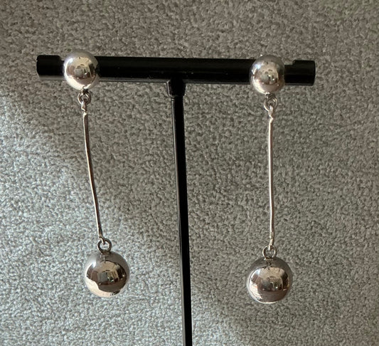 Silver ball dangle earrings