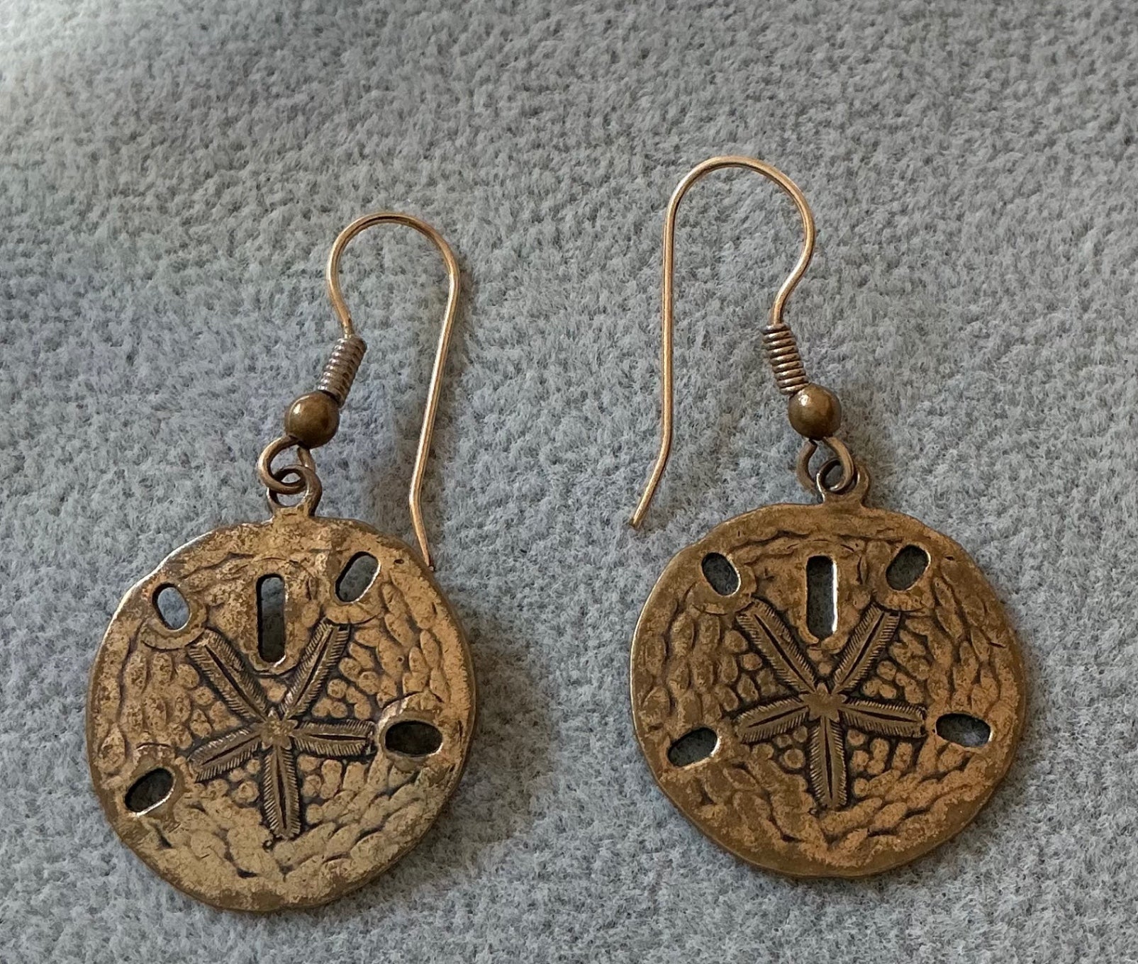 Bronze “sand dollar” design dangle earrings 