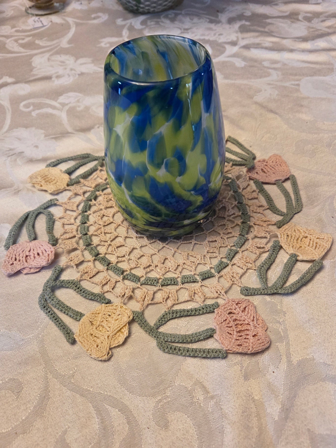 Art glass vase  blue green