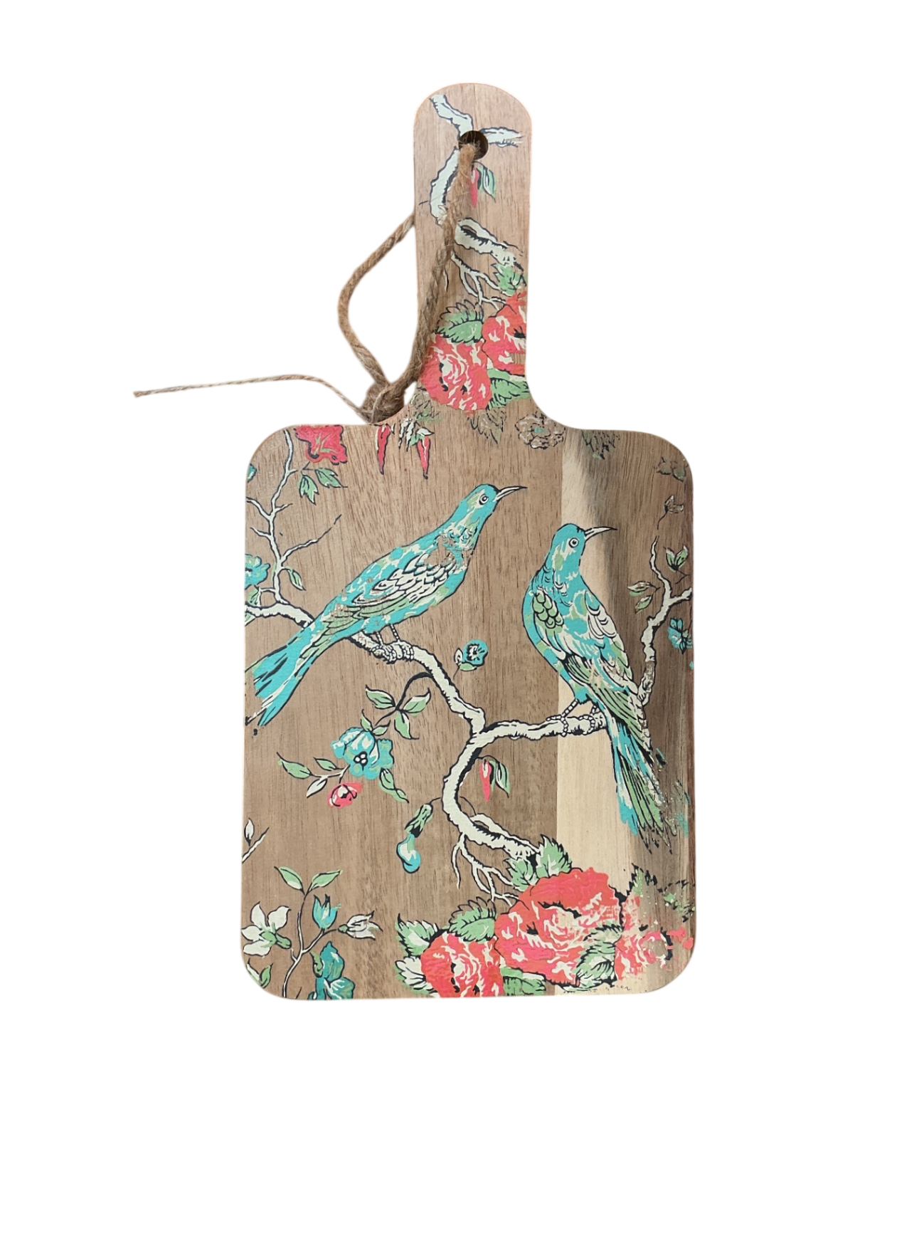 Wooden cutting board with floral design Wooden brown, with colorful painted birds and flowers