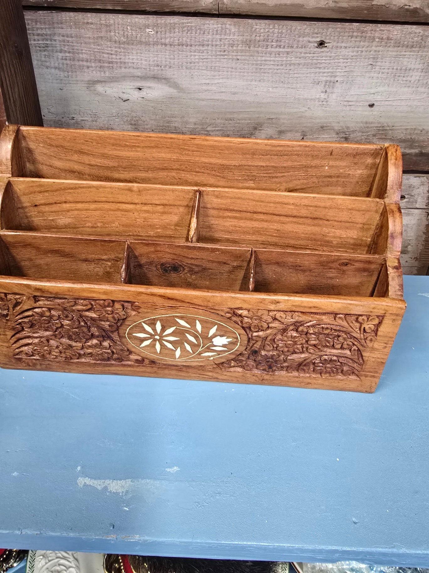 Wood carved office organizer