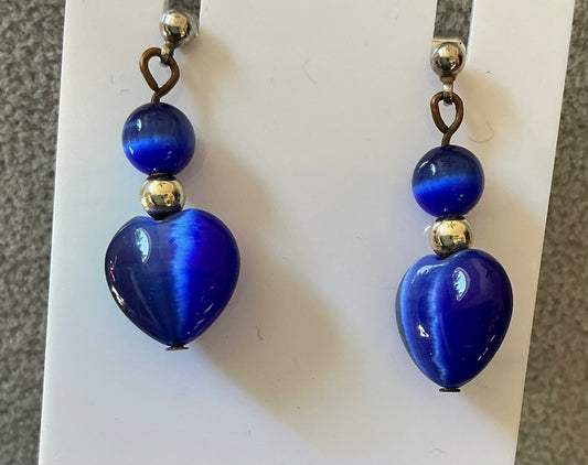 Blue Heart “ Cat’s Eye” Earrings