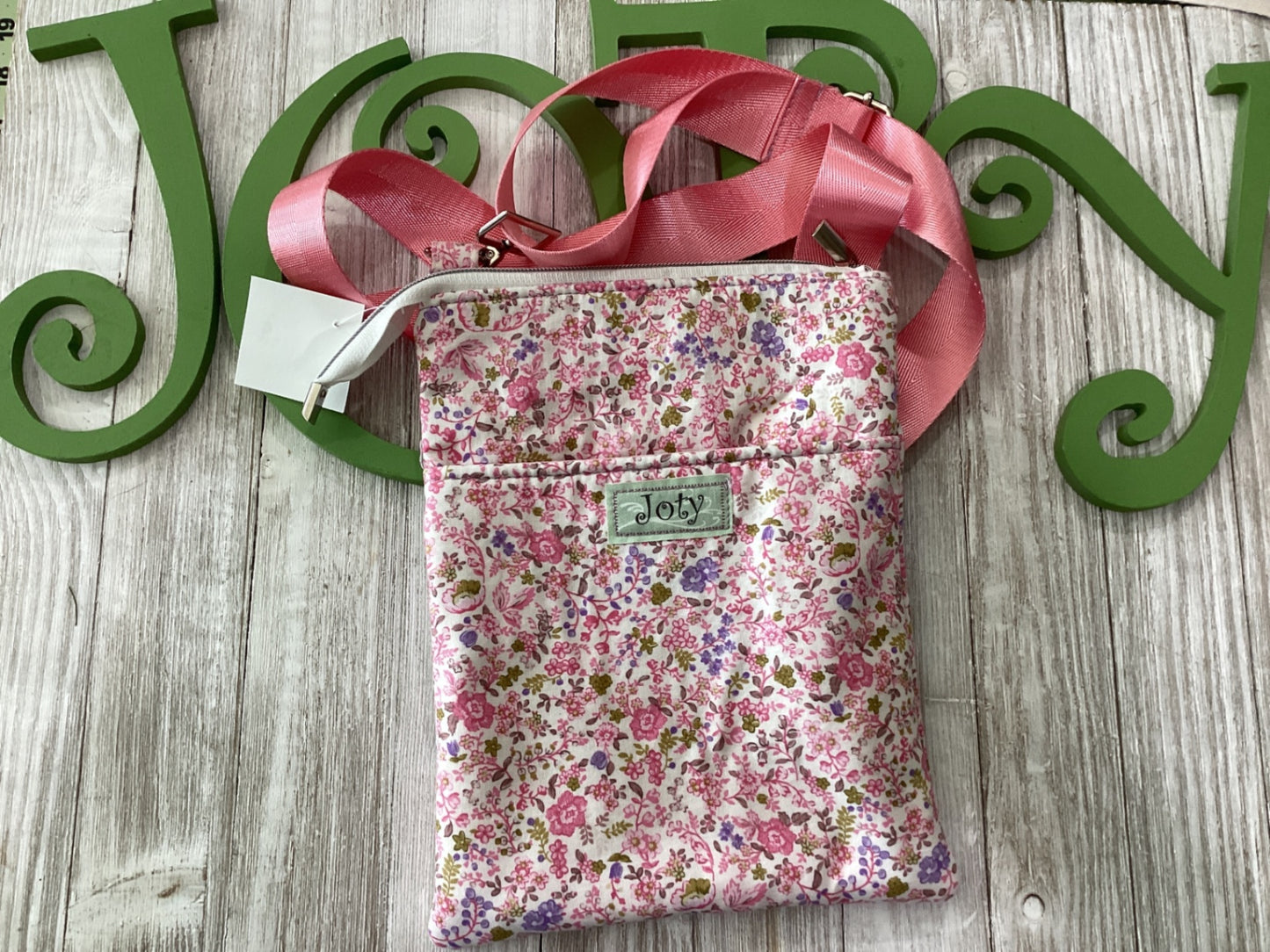 Crossbody purse, pink flowers, fabric