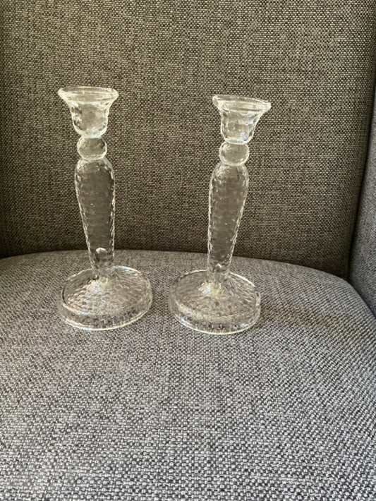 Mid-Century Modern Textured Pebble Candlesticks
