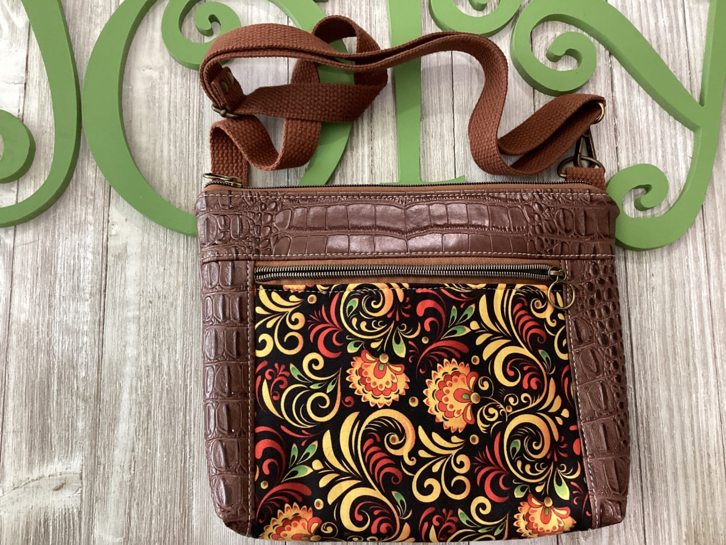 Crossbody purse, Mary, vinyl and fabric