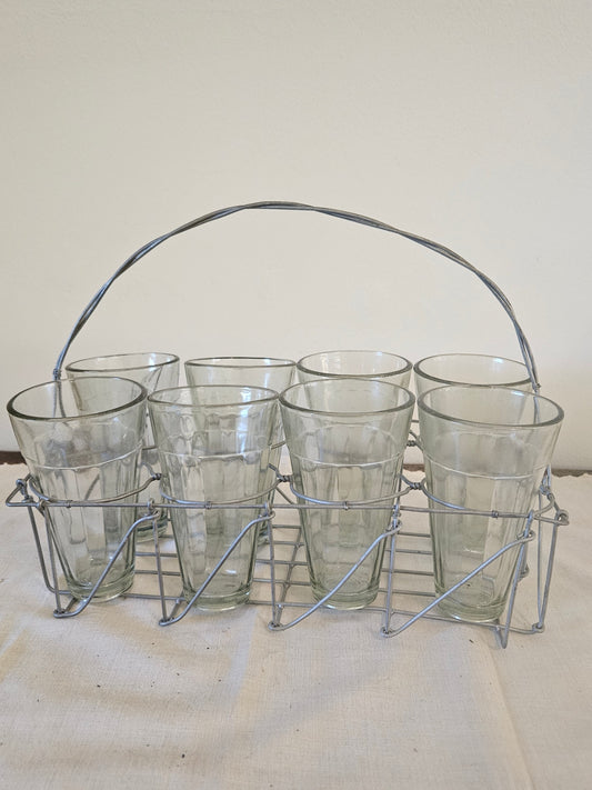 8 glasses in wire caddy