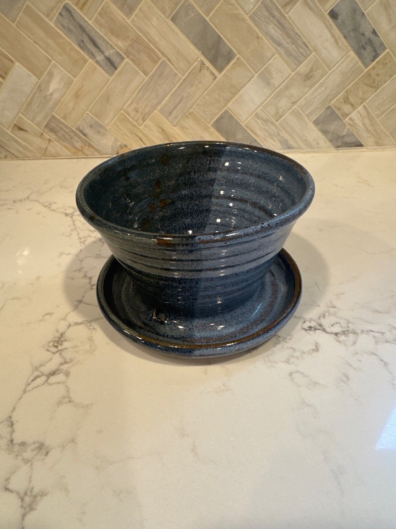 Blue Pottery Planter & Saucer 